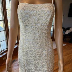*Dave & Johnny Ivory Gold Lace Spaghetti Strap Wedding Dress Bridal Gown Size 11